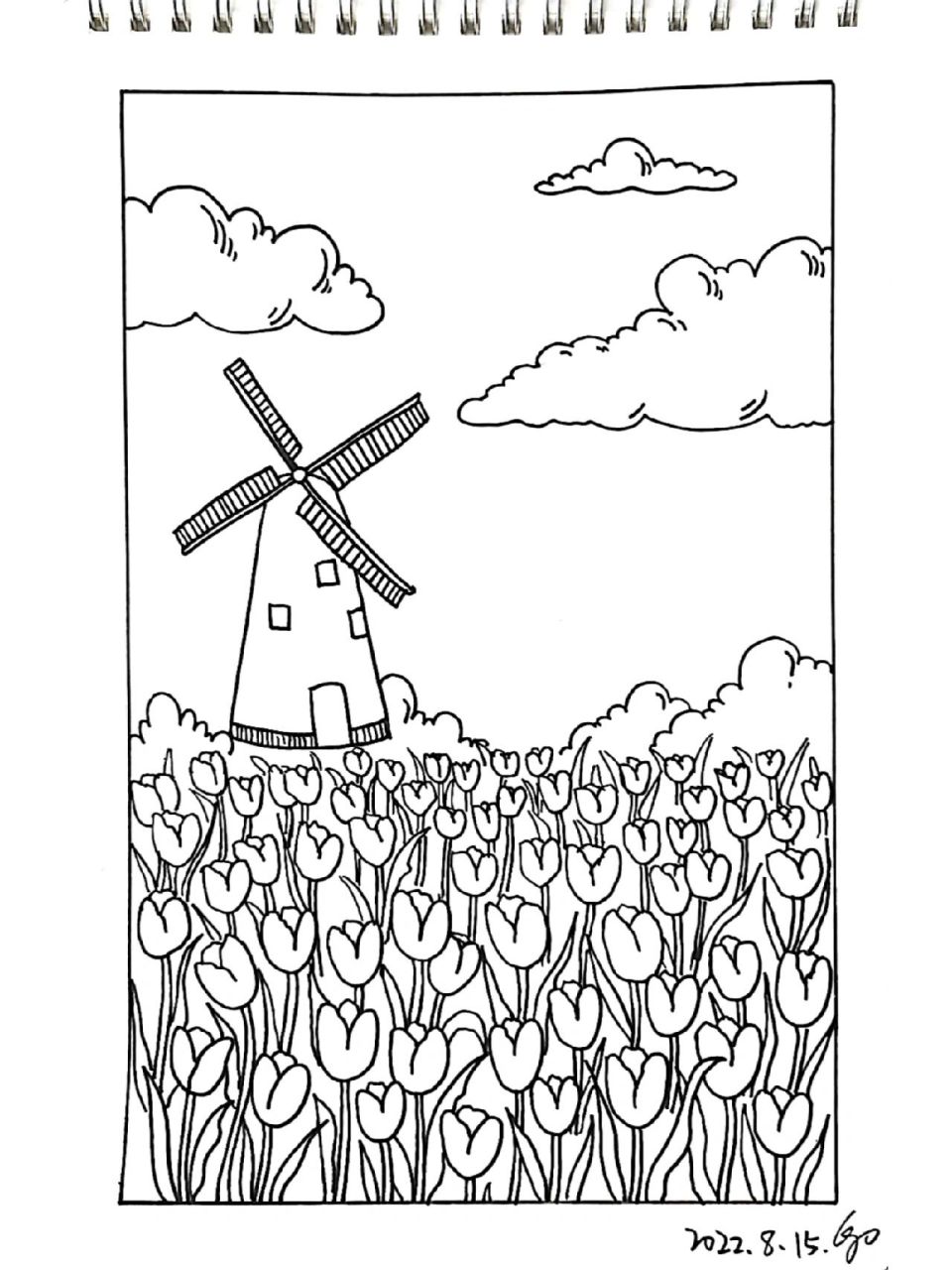 郁金香花海风景简笔画场景画法-原创76