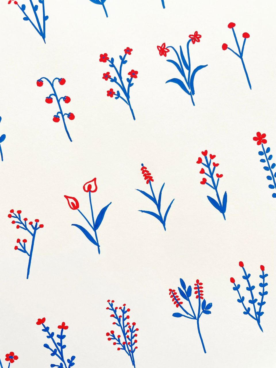 「小花」简笔画 红蓝配色,复古感小花花78