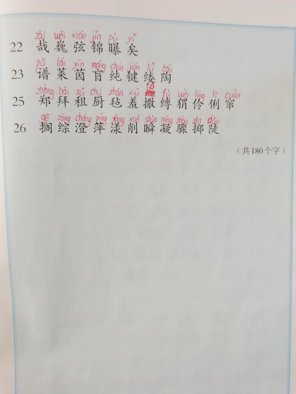 部编版六年级上册语文写字表注音