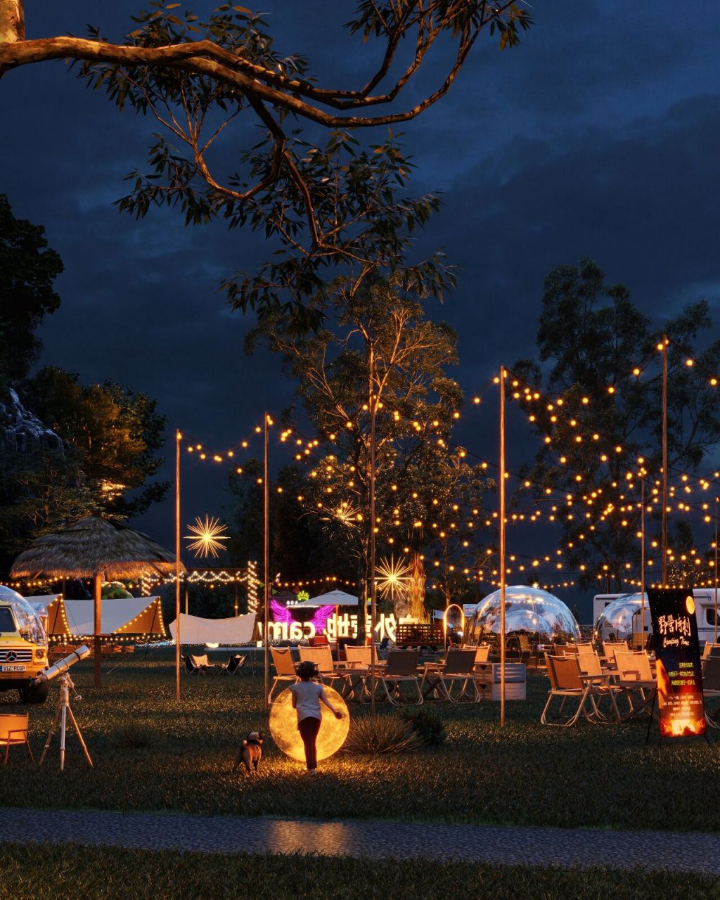 迷人的夜晚 露营基地效果图 78这个露营基地,设计师在做效果图的