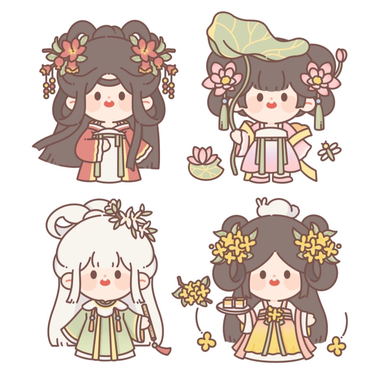 古风q版人物小合集 十二花神 ①石榴花 ②荷花 ③玉簪花 ④桂花