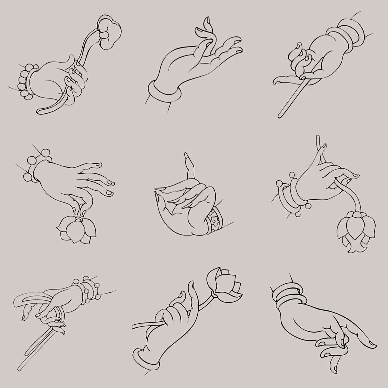 佛手白描·线描素材·国画专业参考资料底稿