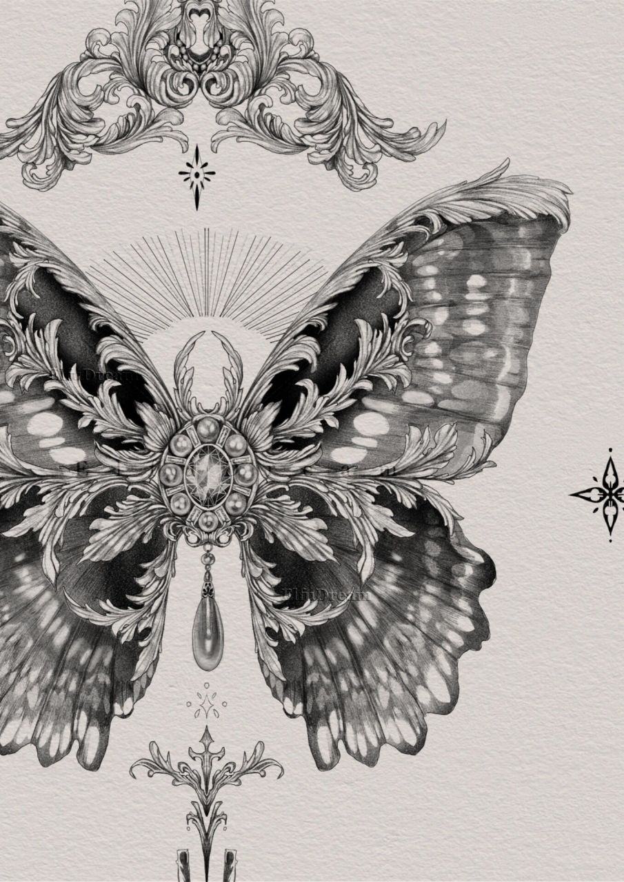 蝴蝶结构重组 巴洛克珠宝 浮雕花纹 与蝴蝶