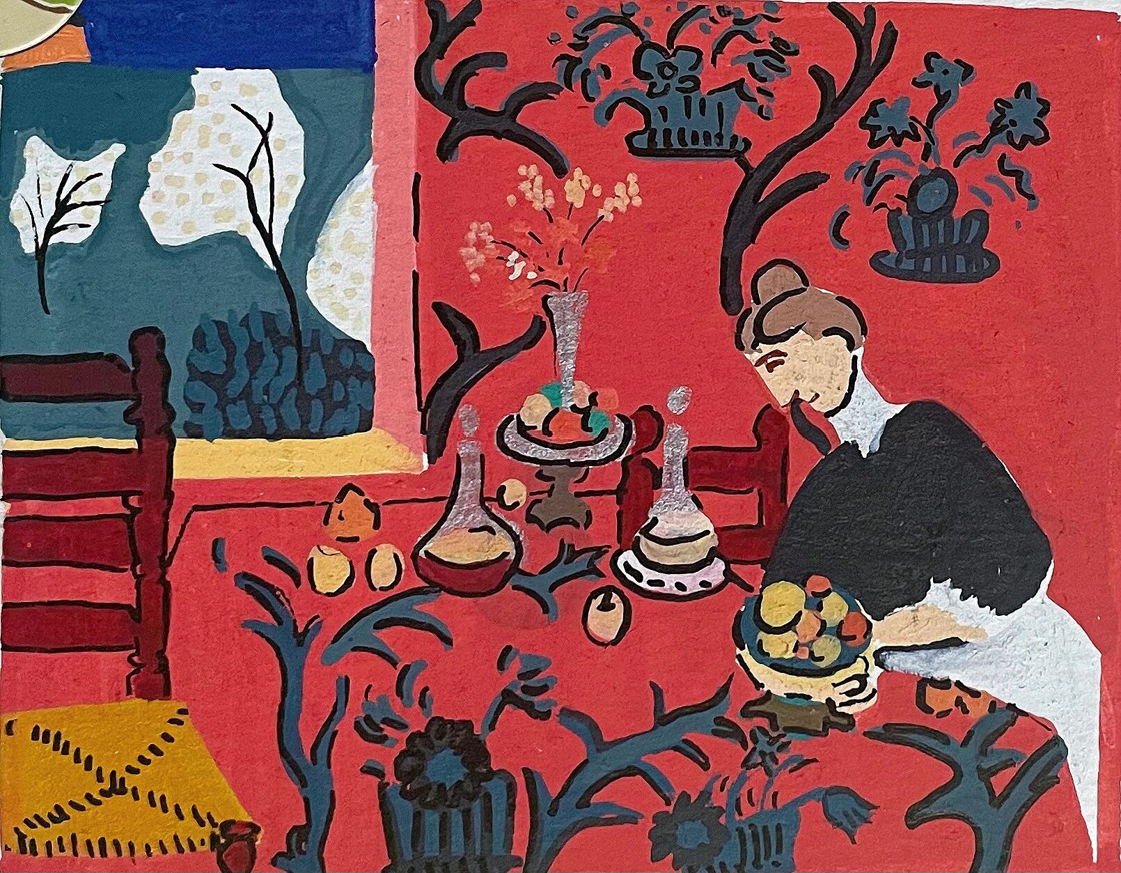 绘名画 丙烯马克笔画马蒂斯《红色的和谐》