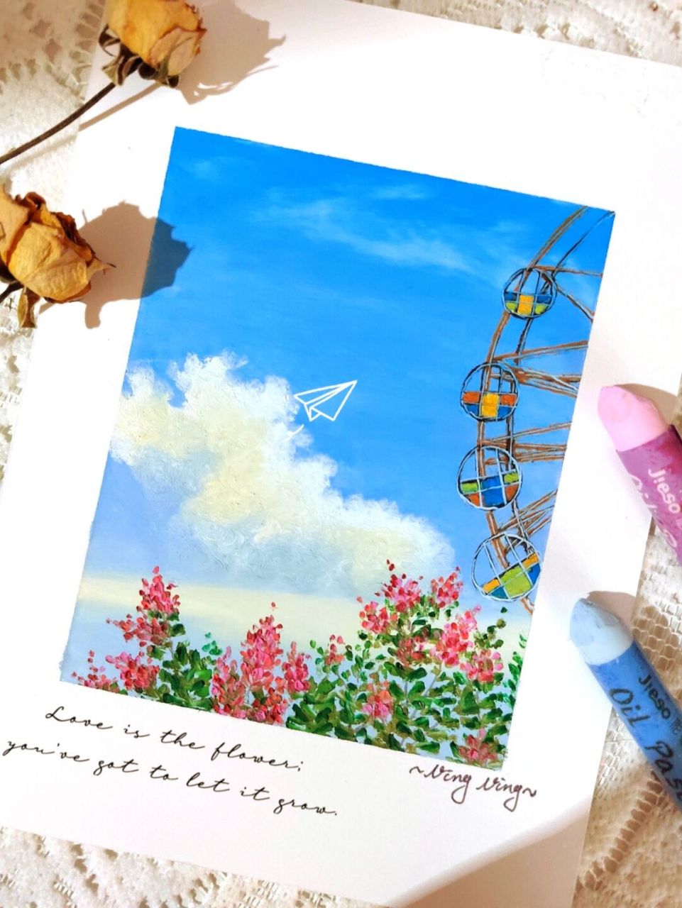 油画棒•幸福摩天轮🍀附过程图色号 "愿做摩天轮,无论高峰低谷,都