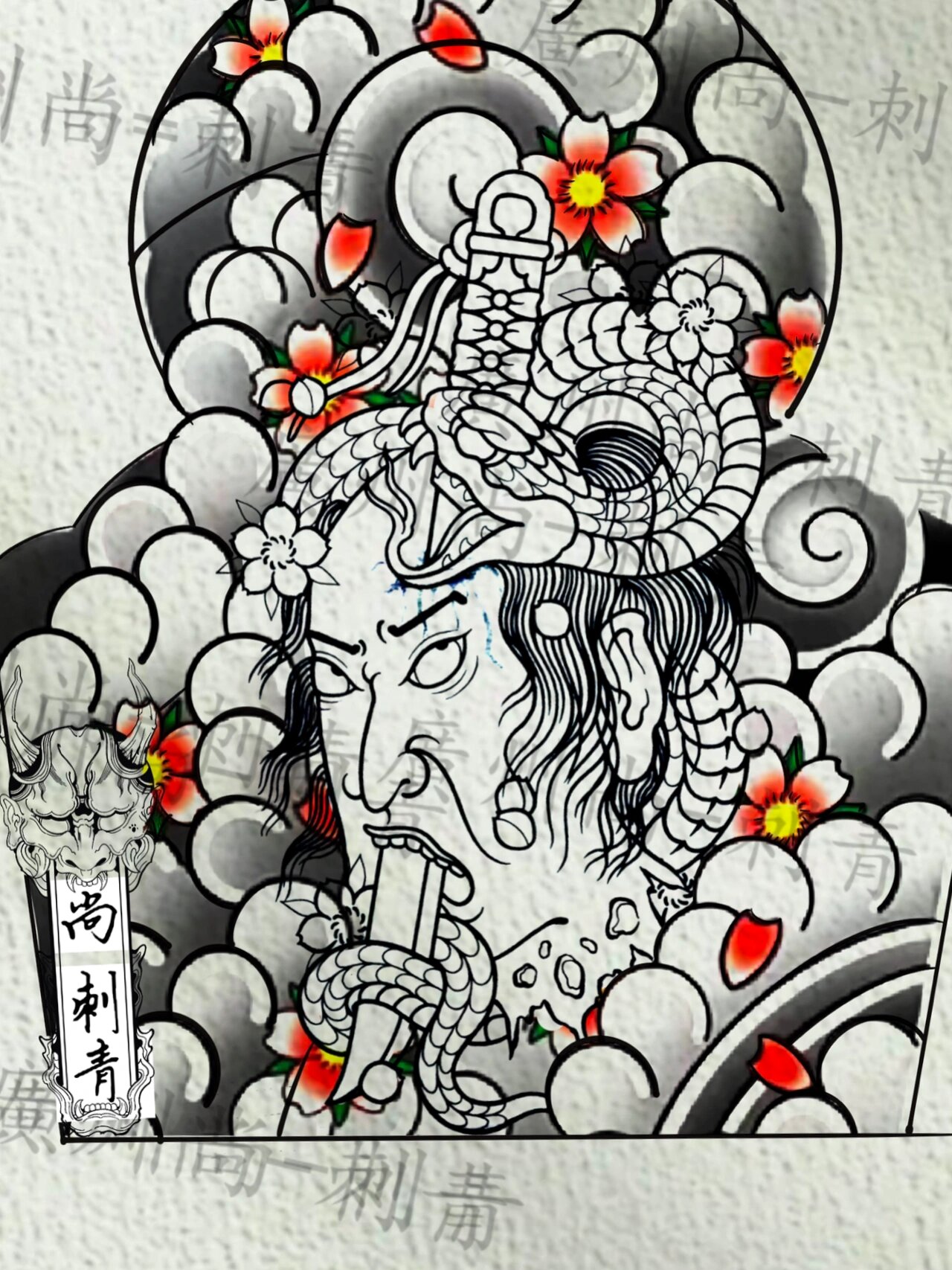 半臂生首纹身设计手稿