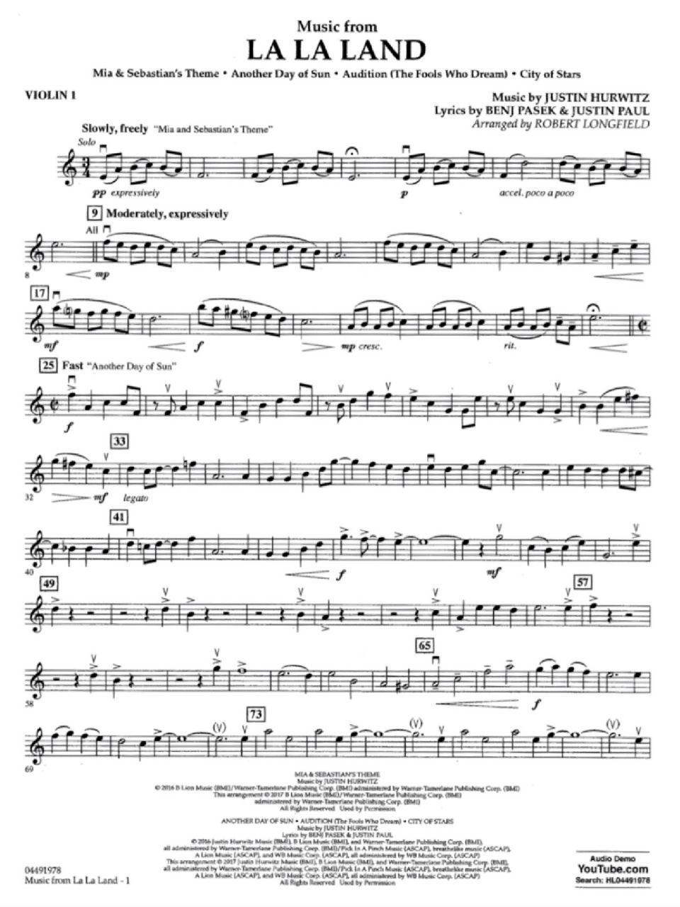 《la la land》爱乐之城小提琴乐谱完整版9695