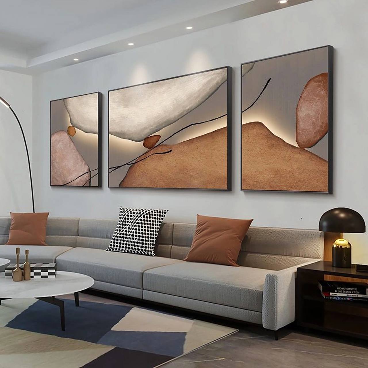 石来运转  95谐音时来运转 客厅沙发背景墙创意三联画 like哑光的