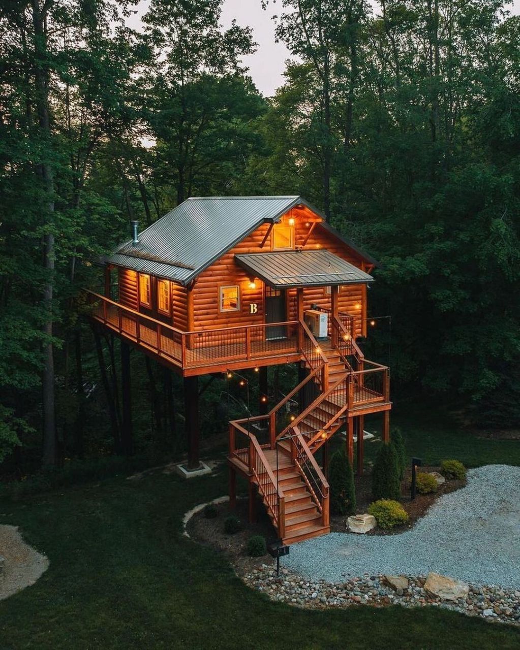 森林木屋楼梯,理想中的田园生活 
