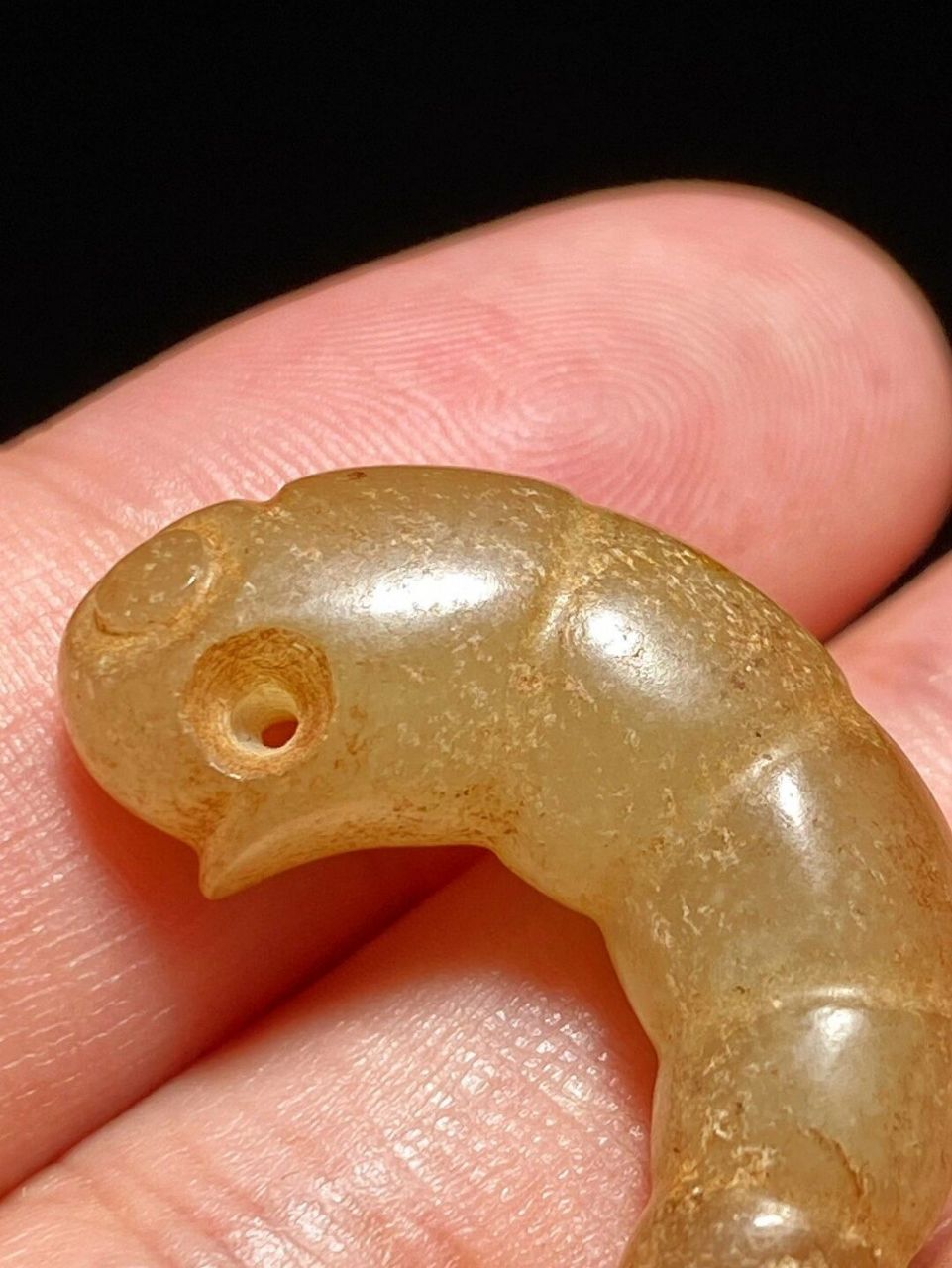 战国 和田玉籽料 受沁 玉蝉蛹 玉蛹 挂件  长2.8 宽0.8 高1.