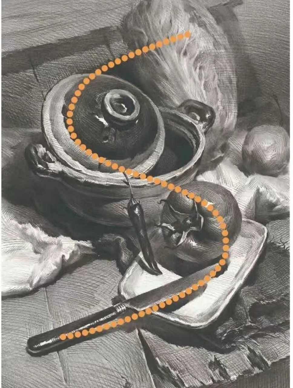 静物素描拿高分96六种构图必须学会97 01 "s"形构图 线条是构图的