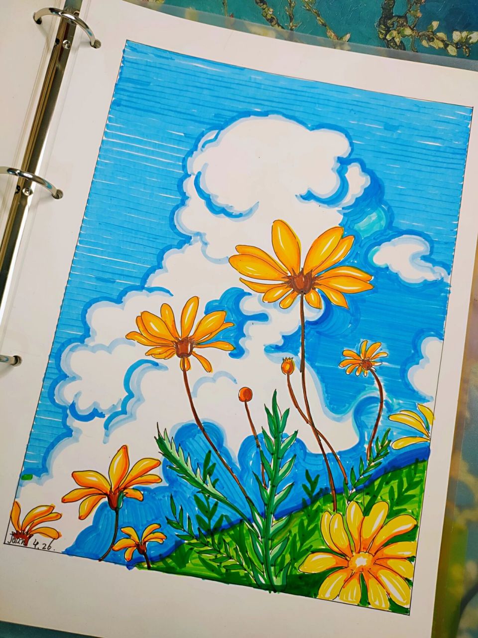 马克笔画(花与云)上色         希望没有让大家失望
