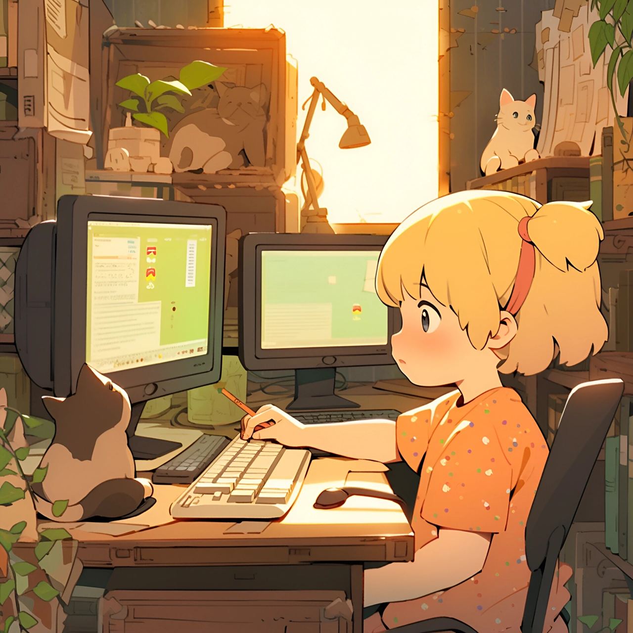 旧漫头像 | 玩电脑的美少女 可爱女头