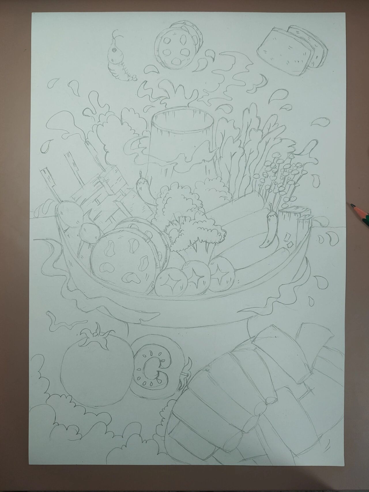 火锅马克笔画