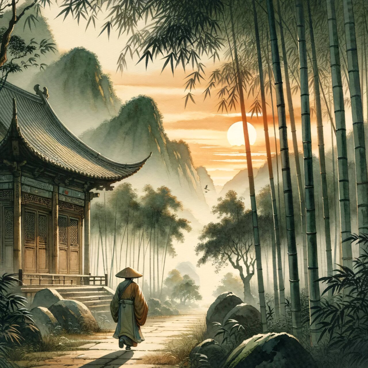 ai画诗《送灵澈上人》竹林间人归远🎋