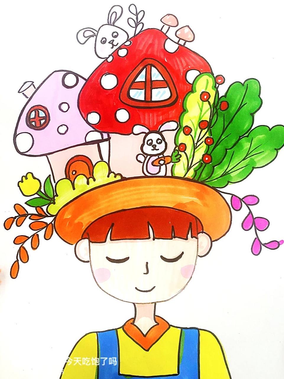 头顶上的风景 #马克笔# #卡通画# #儿童画# #头顶上的风景##卡通男孩