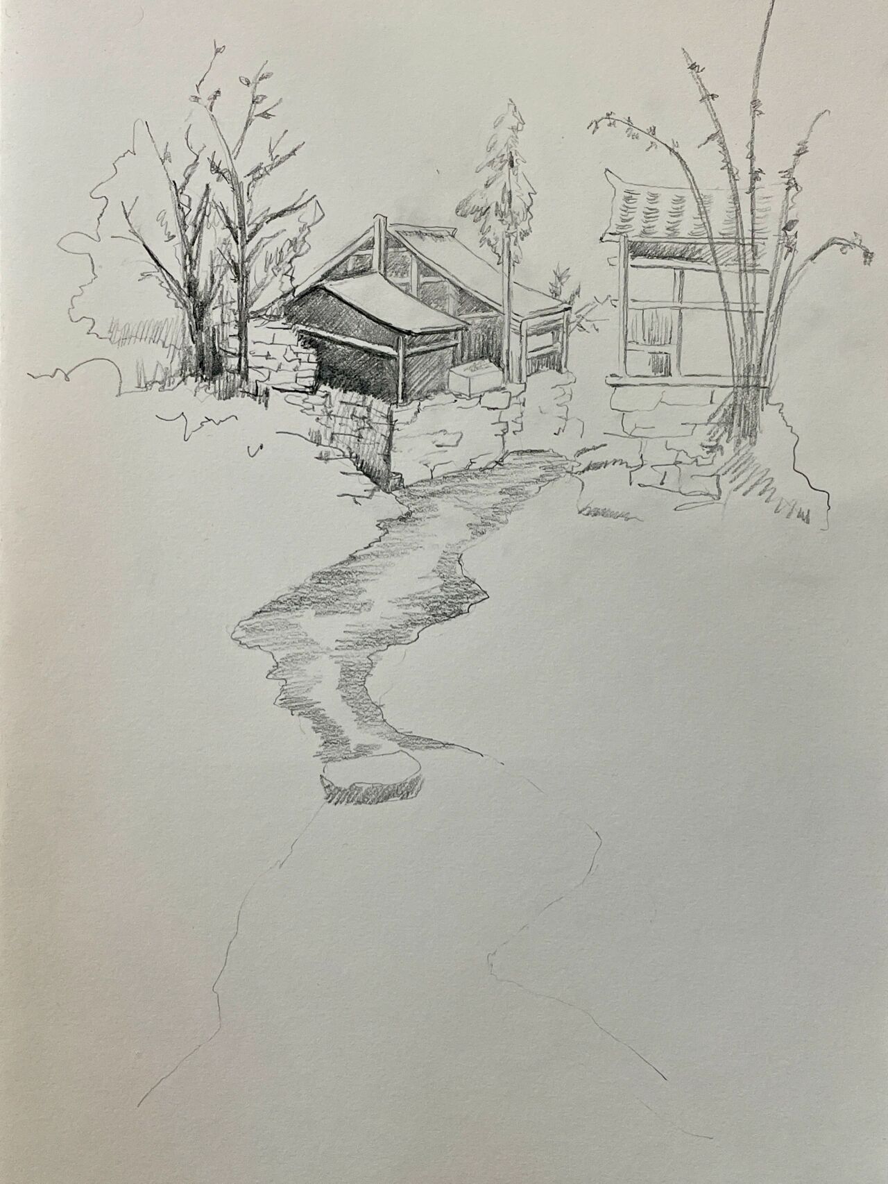 活动铅笔素描风景速写小溪流