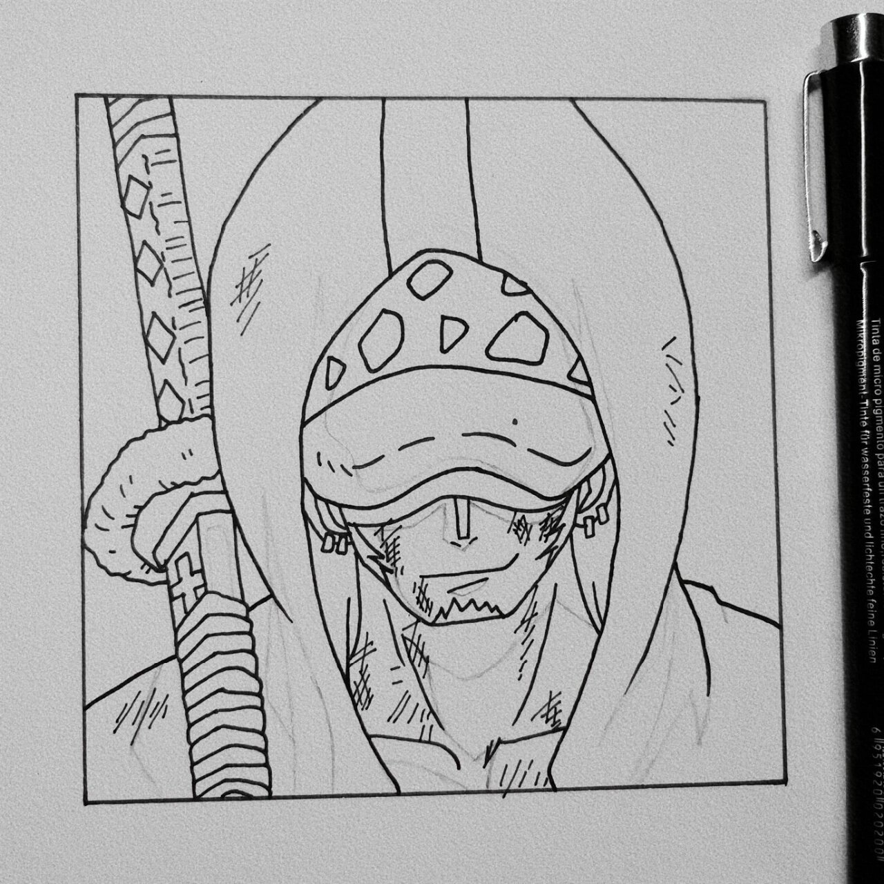 黑白手绘|海贼王|罗 "虽然早晚会和草帽成为敌人,但孽缘也是一种缘分.