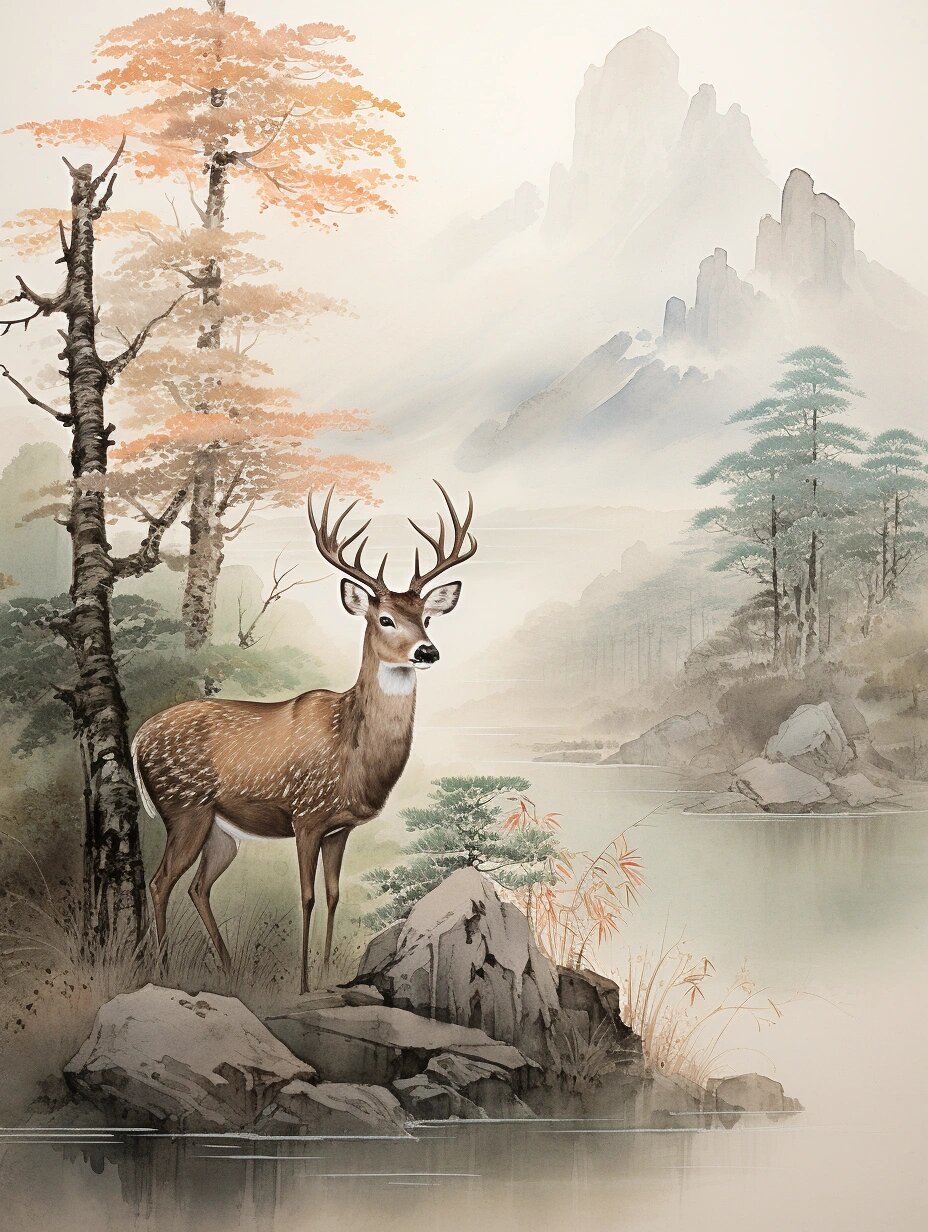 国风水墨画-梅花鹿