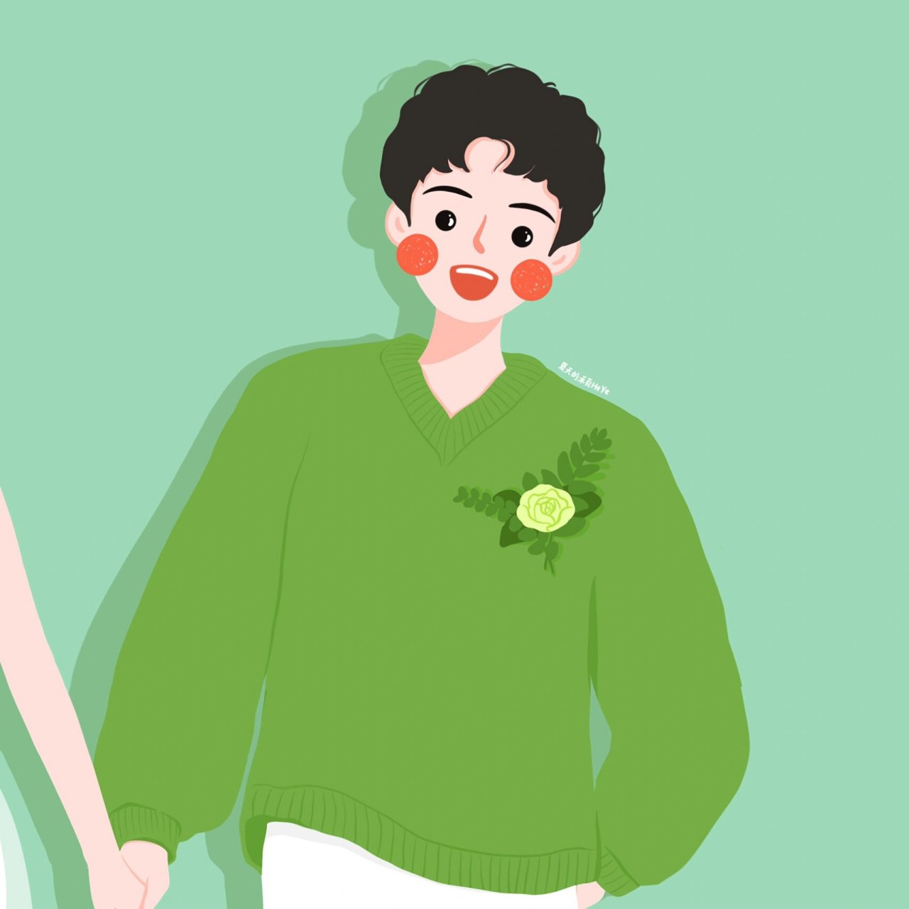 插画头像 | 捧花牵手的可爱情侣头像 今天露脸脸不遮眼啦 背景多种