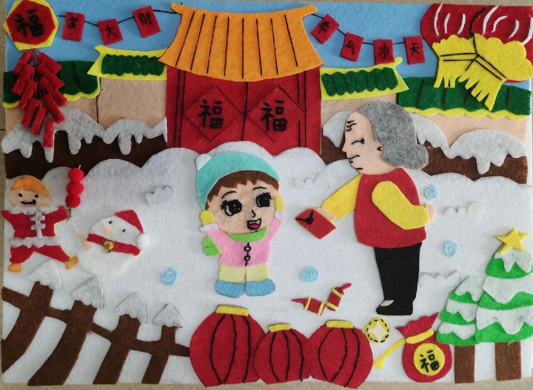 布贴画 手工作业布贴画搞了好久终于完成了@.小熊没尾巴 :!