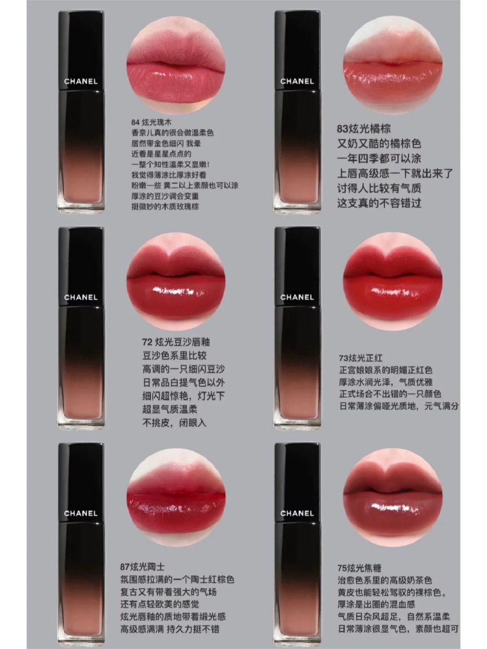 香奈儿各种热门口红唇釉色号系列推荐93 chanel87炫光陶士氛围感拉
