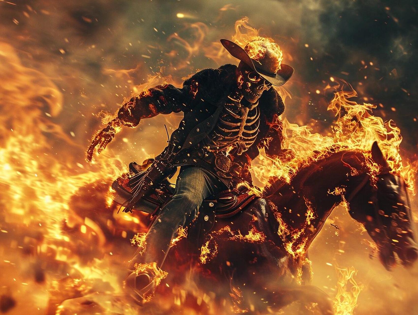 初代恶灵骑士 在月色下,恶灵骑士,身披黑夜,驾驭火焰骏马,穿梭于荒凉