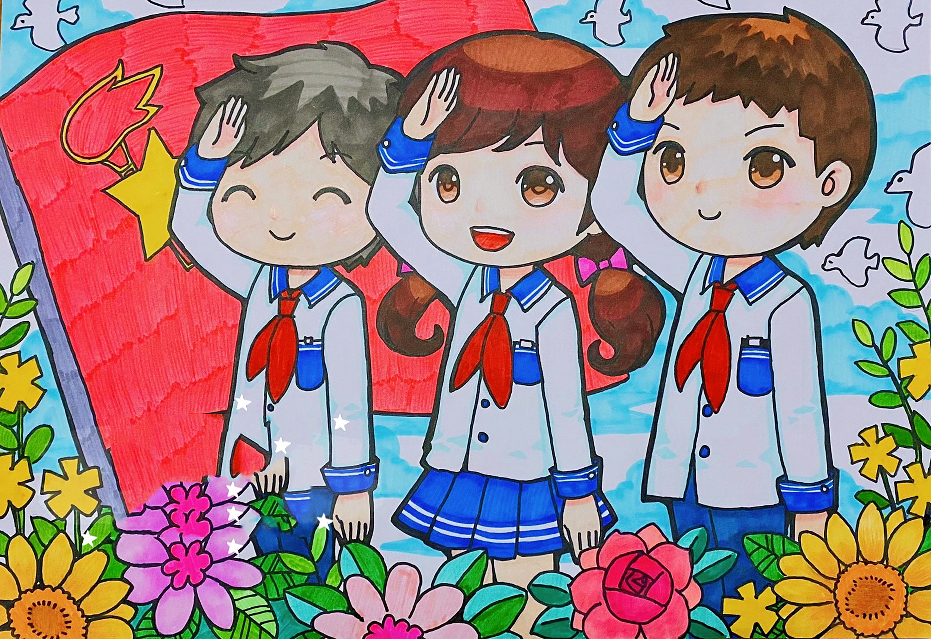 少先队日的主题儿童画 ……和宝贝一起画的少先队日的主题儿童画…三