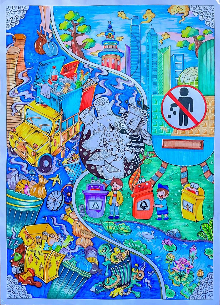 垃圾分类创意绘画00 已参赛(勿抄袭92,可以借鉴) 画面形成两个不