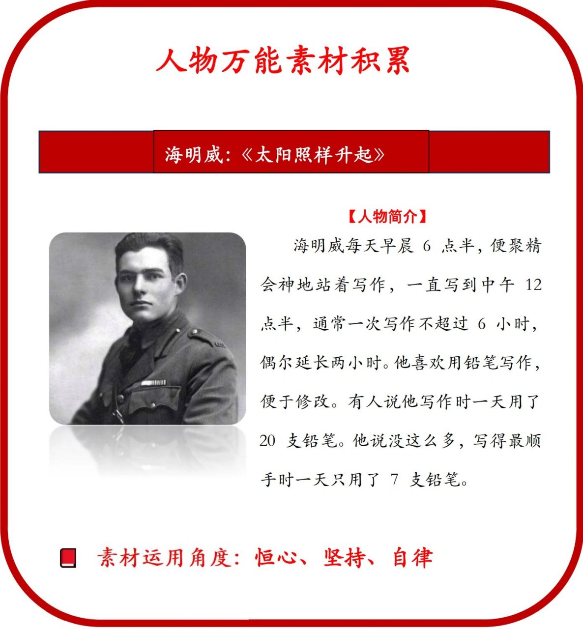 959597人物万能素材|海明威 恒心,坚持,自律