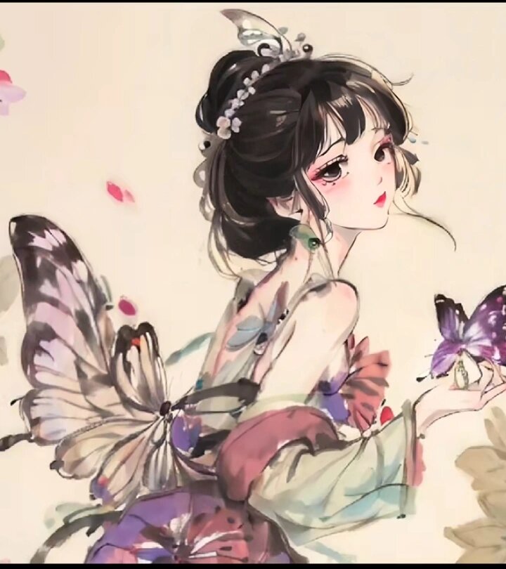 蝶恋花水墨画少女系列女生头像