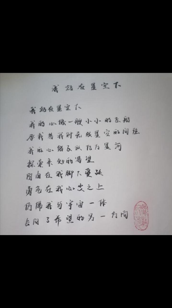 我站在星空下 我的心像一艘小小的飞船 承载着我对无限星空的向往 我