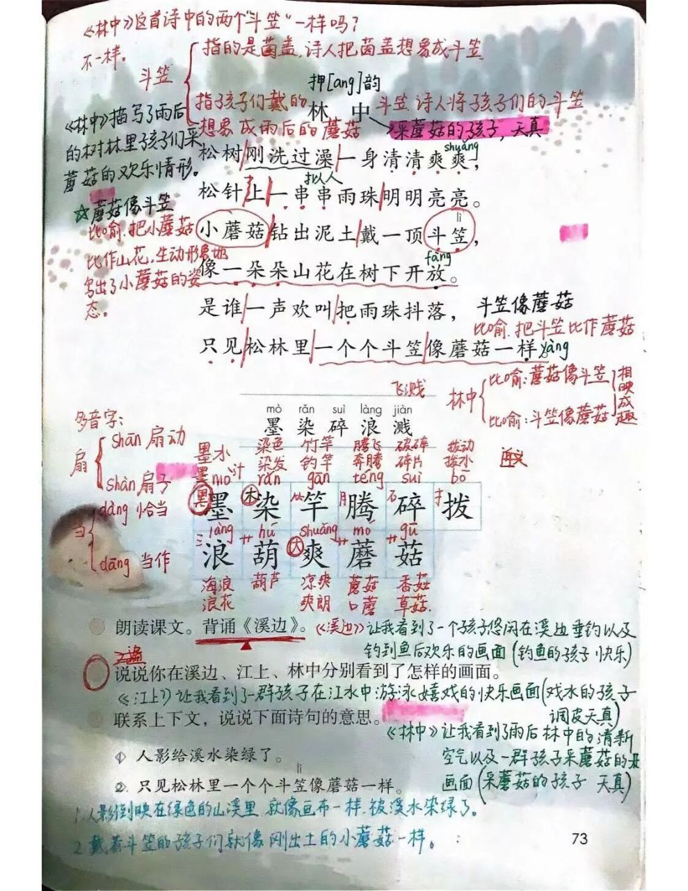 三年级语文下第18课《童年的水墨画》课堂笔记 本课的考查点首先是要