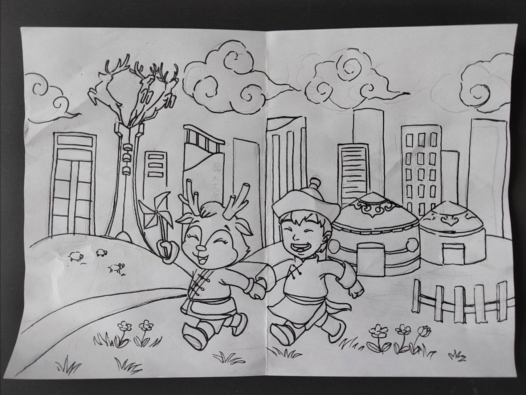 我爱包头主题绘画