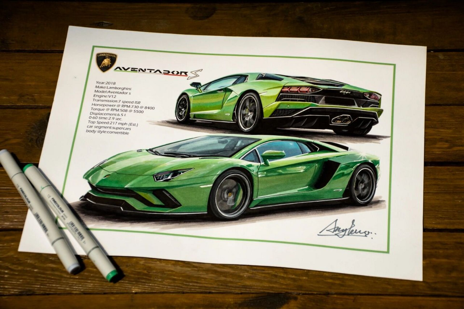 好看不97画一辆绿色的兰博基尼大牛 两年前画的一幅兰博基尼,画的为