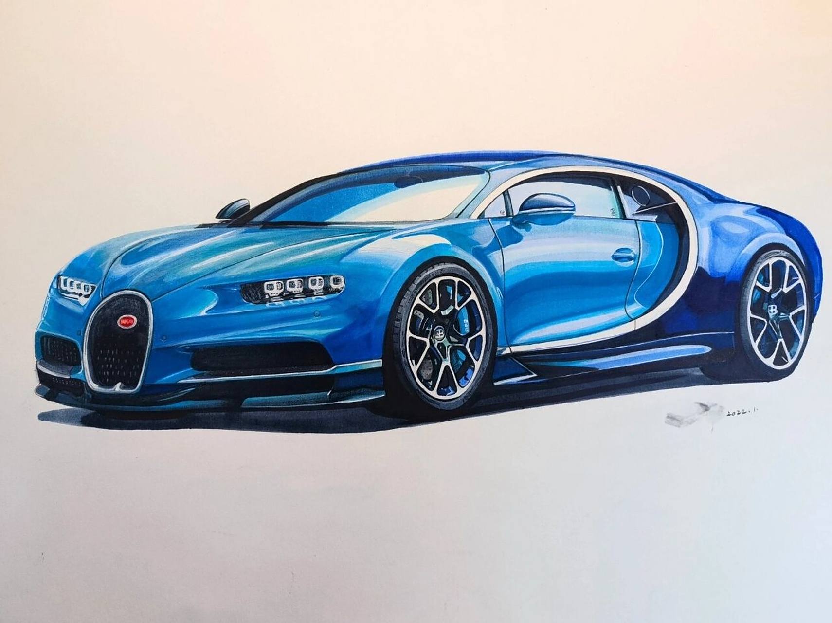 汽车手绘|布加迪chiron bugatti chiron 9015工具:马克笔 彩铅