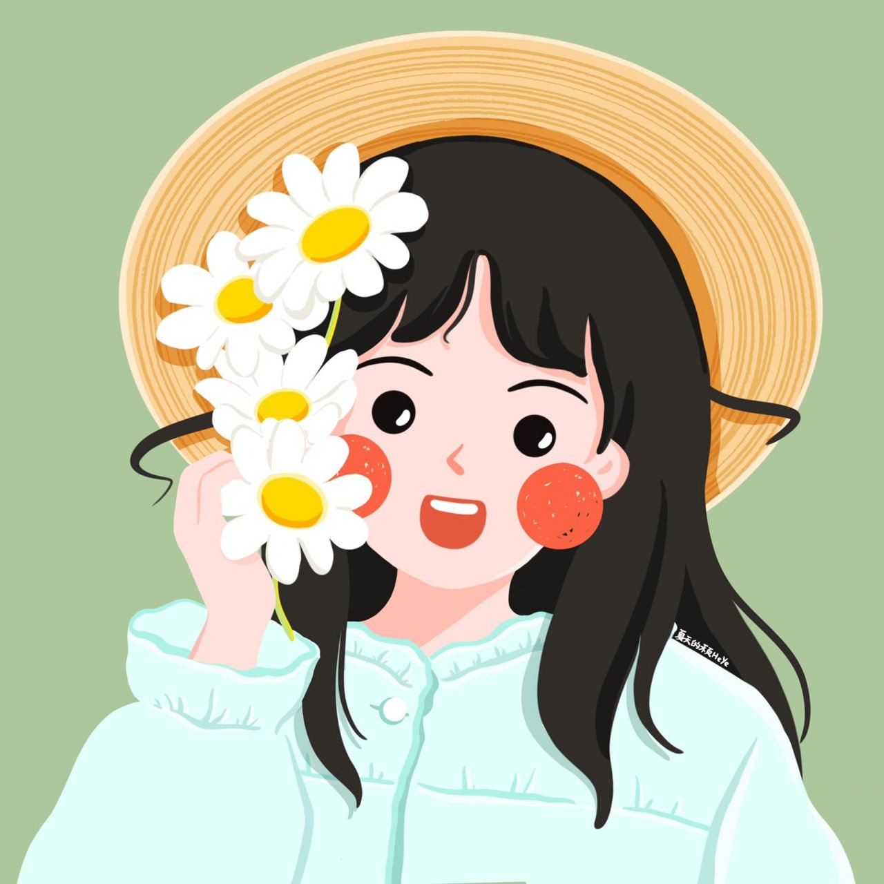 插画头像 · 27 | 戴草帽的可爱女生 耳畔鬓边,那一抹青春的颜色94