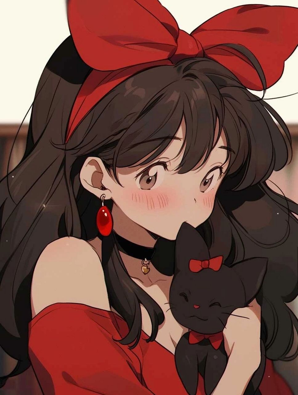 复古日漫女生头像 红色大蝴蝶结,太喜欢啦!