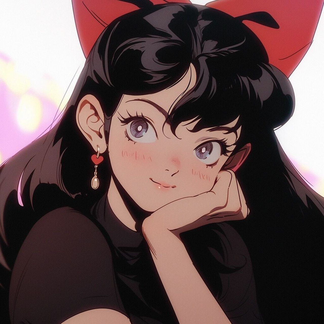 红色蝴蝶结少女|复古旧漫风头像#08