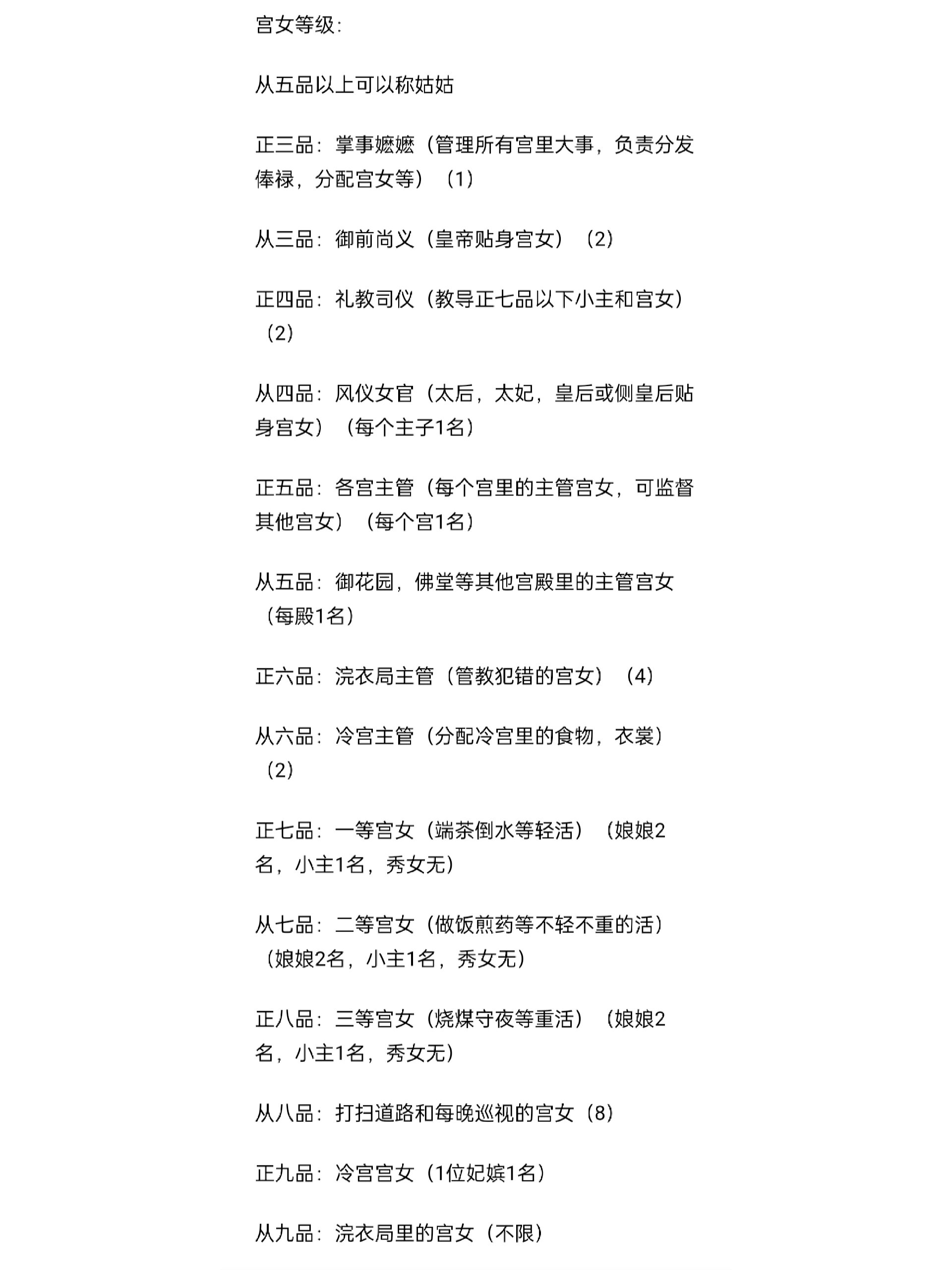 古代皇宫女人职位表