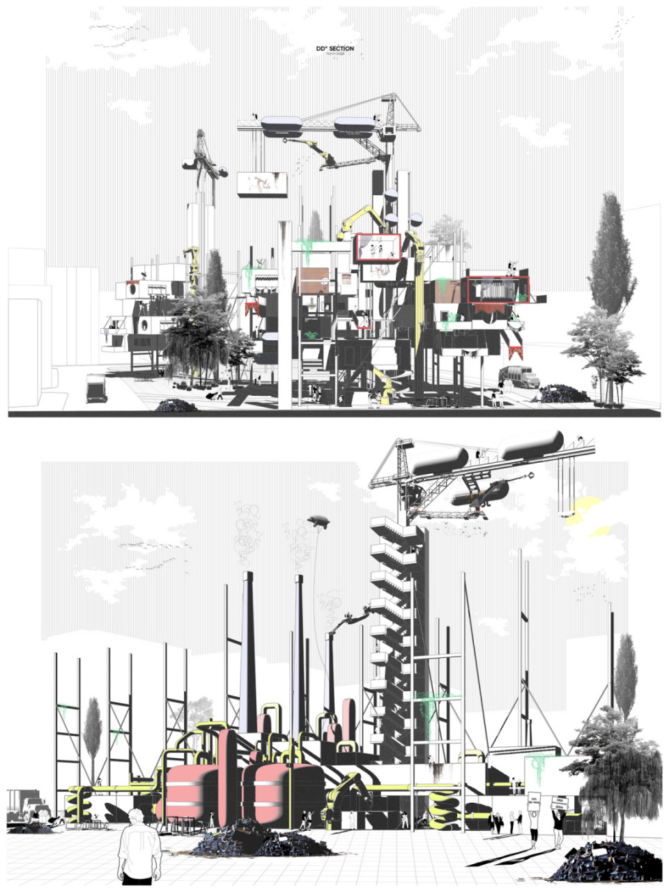 廢物材料創新建築|英國建築留學作品集製作 隨著人口的快速增長和城市