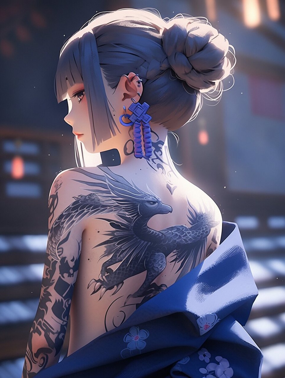 酷酷的龙纹身女孩头像壁纸