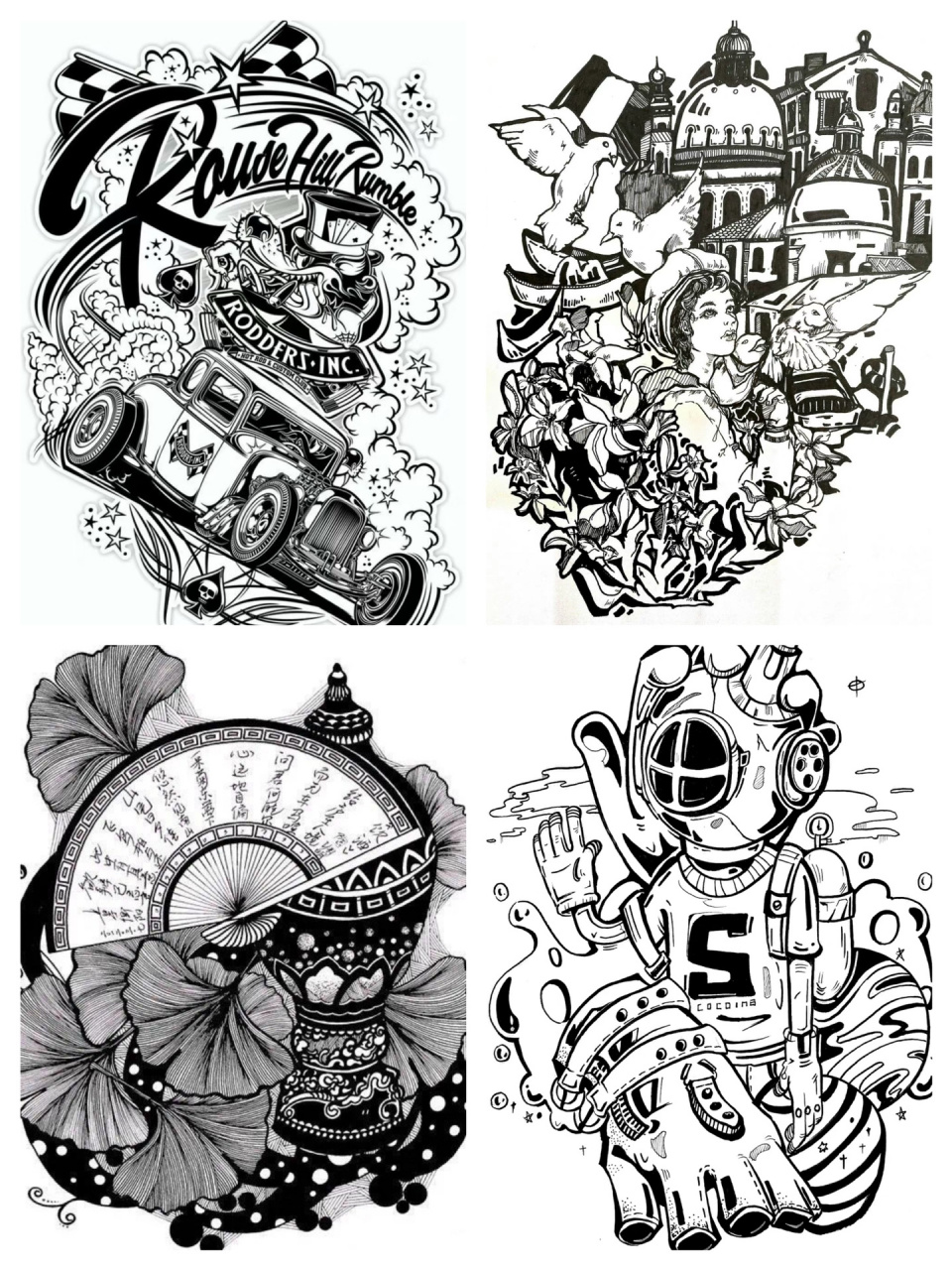 tips:黑白装饰画是设计基础,也是过渡到彩色装饰画很重要的阶段,同学