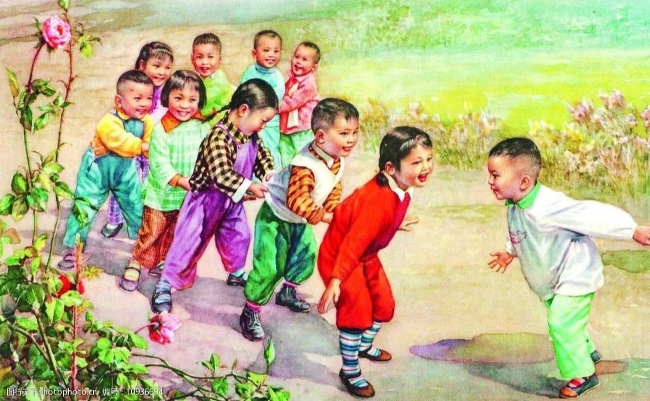 看图写话 老鹰抓小鸡 一天,风和日丽,我和伙伴们一起玩"老鹰抓小鸡"的