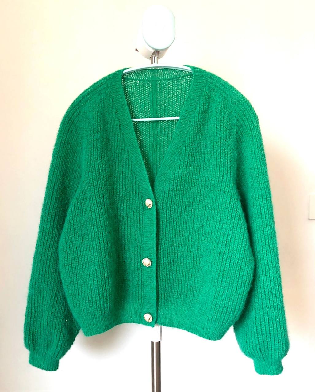 从上往下织马海毛开衫毛衣 双股马海毛,从上往下织单元宝针,4mm棒针起