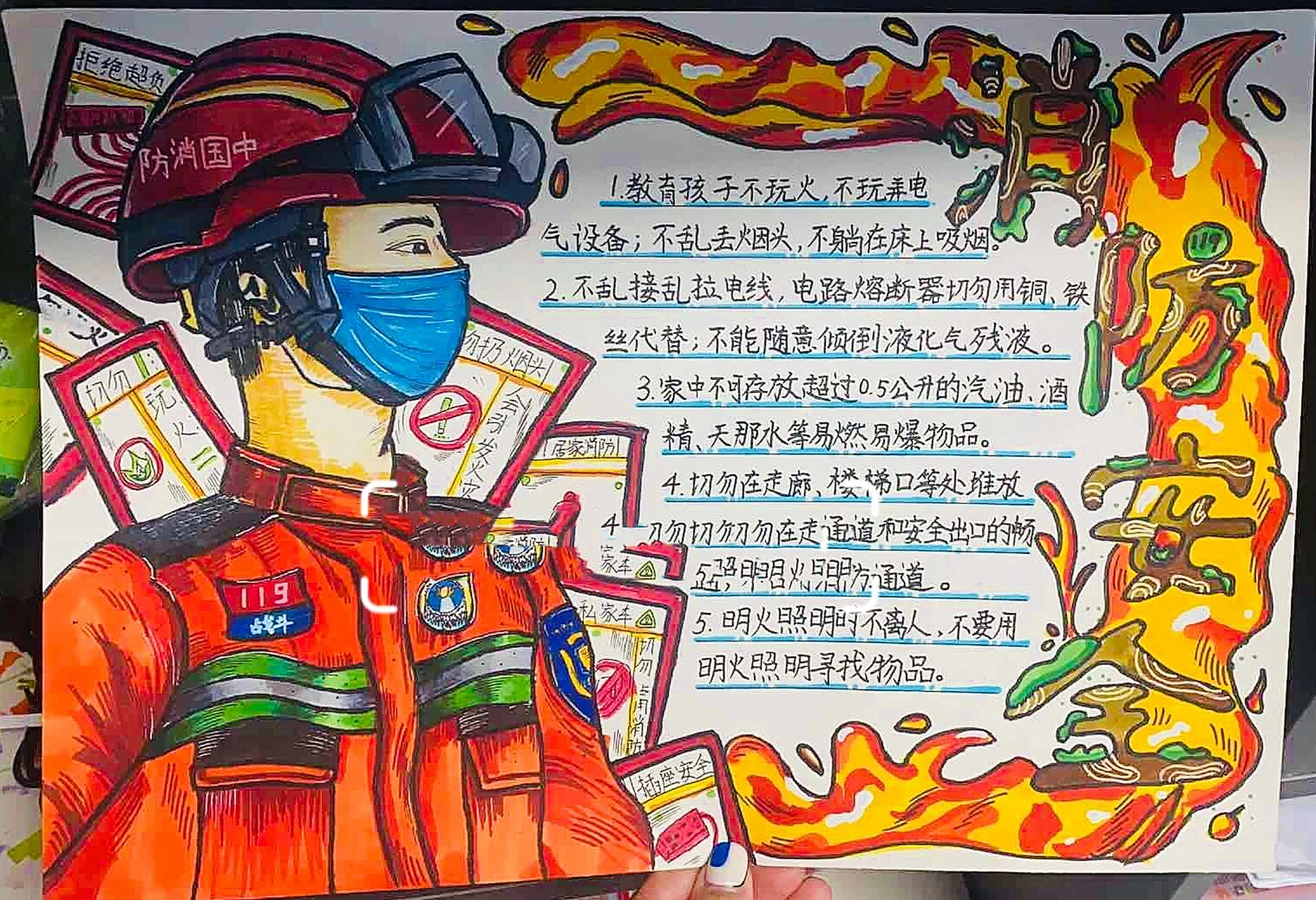 消防安全手抄报05学生参赛作品 996902  致敬消防员(一等奖