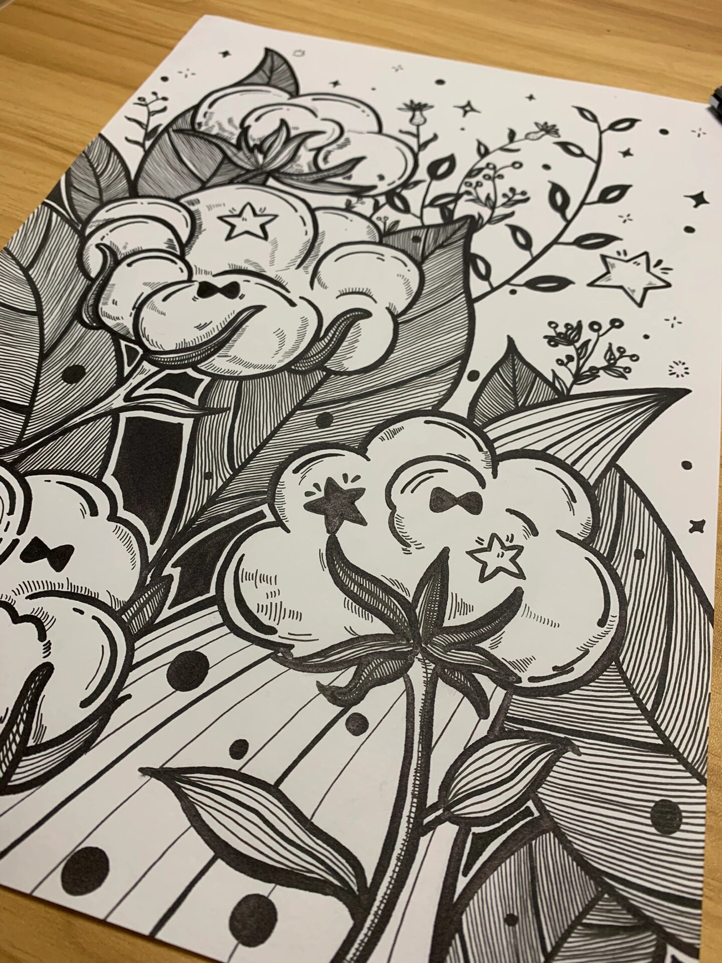 黑白手帐插画～棉花