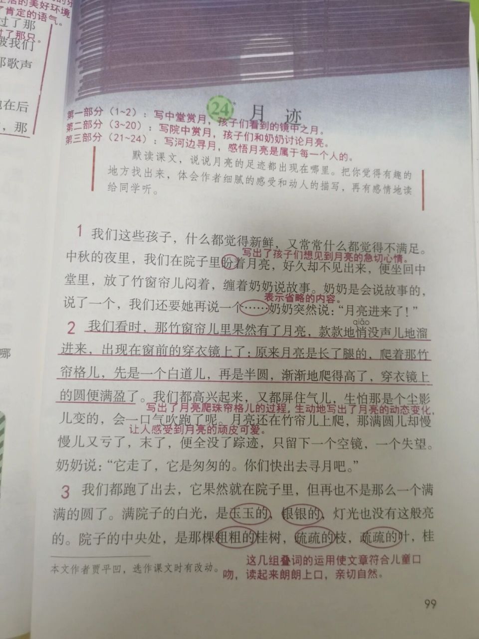 五年级上第24课《月迹》预习批注笔记