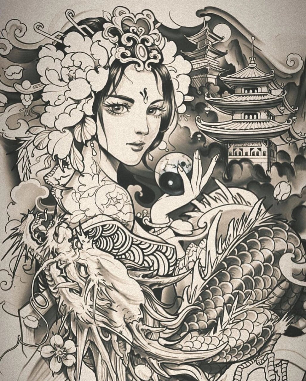 传统纹身手稿分享 艺伎
