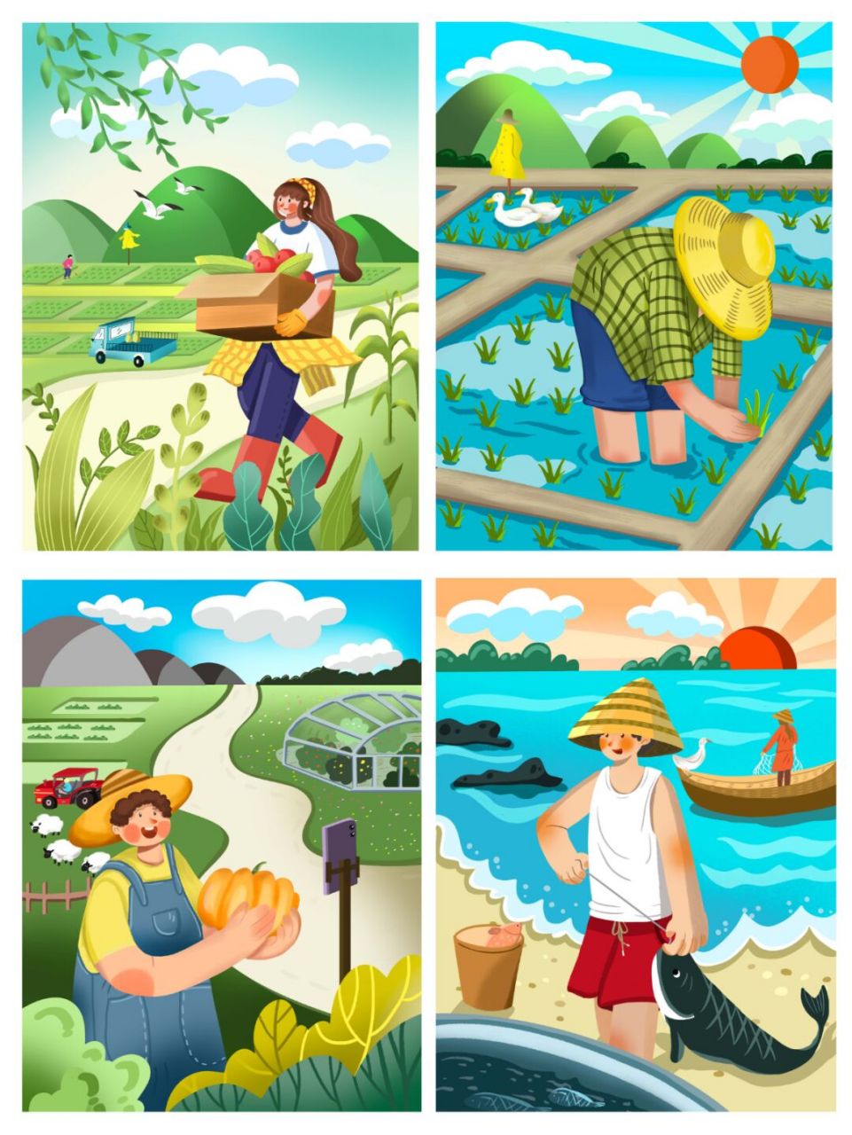 素材库#0202#壁画墙绘#0202#乡村振兴#0202#插画#02